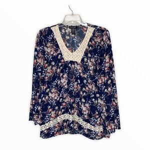 About A Girl LA Navy Floral Sheer Blouse